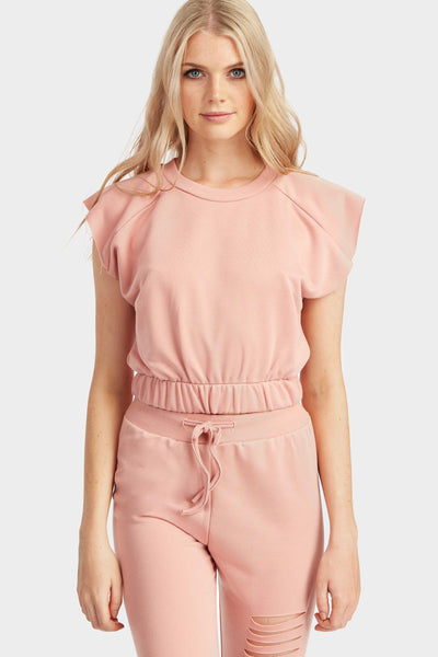 Rose Sleeveless Cropped Elasticated Hem Sweat Top