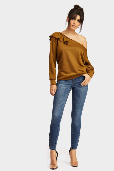 Denim Jeans With Lace Leg Detail