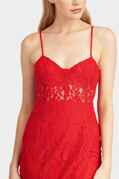 Red Long Lace Midi Dress With Split