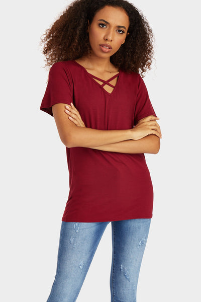 Wine Cross Detail T-Shirt