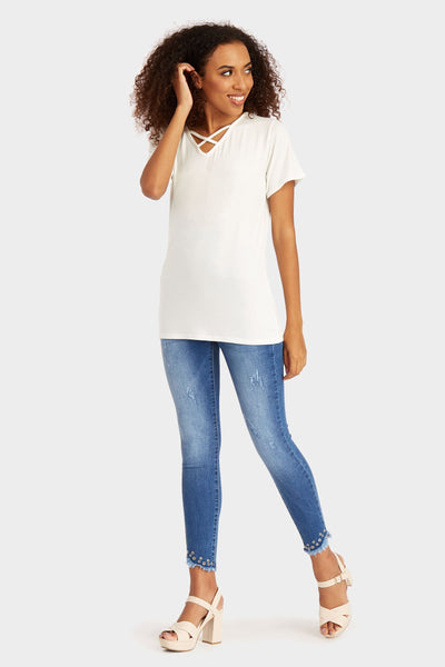 Ivory Cross Detail T-Shirt