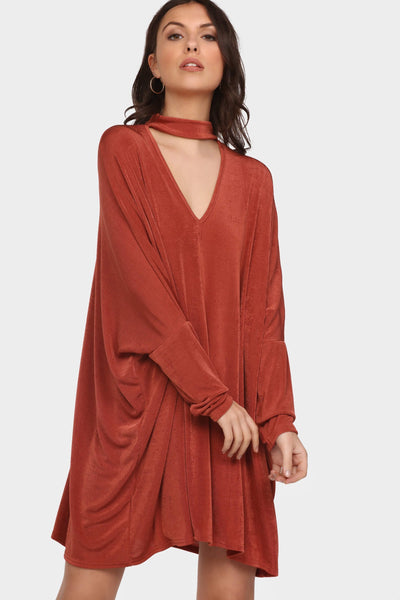 Terracotta V Neck Tunic With Choker