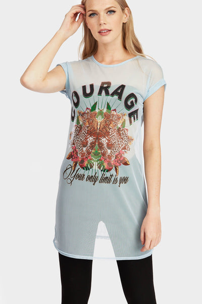 Skyblue Printed Courage Mesh T-Shirt