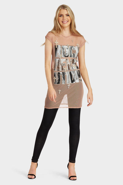 Rose Printed Roll Sleeve T-Shirt