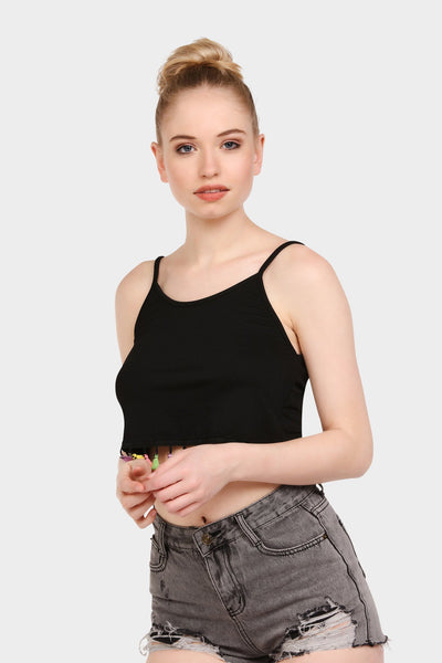 Black Tassel Trim Crop Top