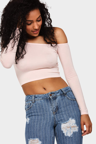 Nude Off The Shoulder Bardot Crop Top