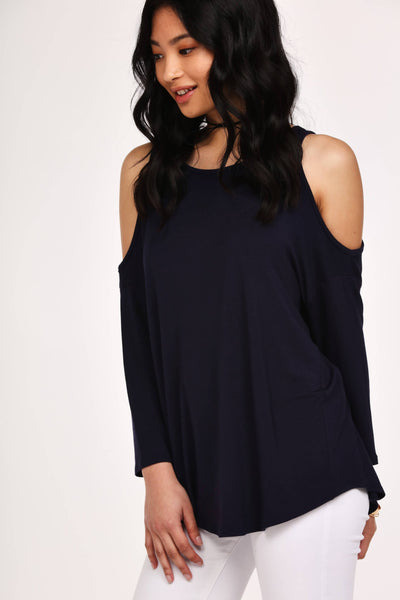 Navy Basic Cold Shoulder Top