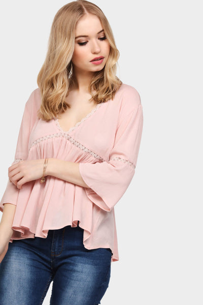 Rose Pink Lace Trim Tunic Top