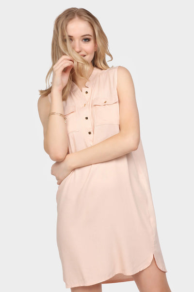 Pink Sleeveless Shirt Dress