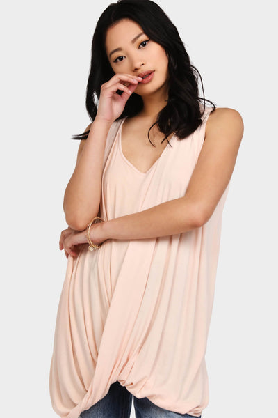 Nude Tunic Vest With Twist Drape Front