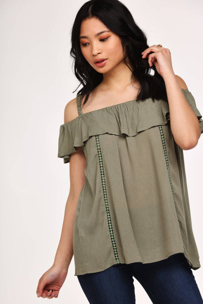 Khaki Ruffle Bardot Top