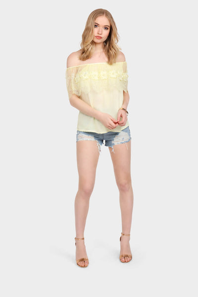 Lemon Daisy Lace Off Shoulder Top
