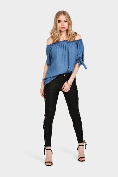 Denim Blue Off Shoulder Denim Top