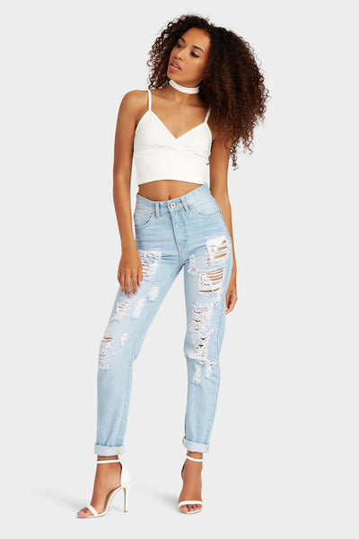 Light Blue Denim Multi Rip Boyfriend Jeans
