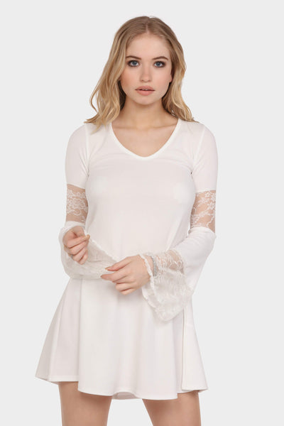 Cream Lace Panelled Flute Dress