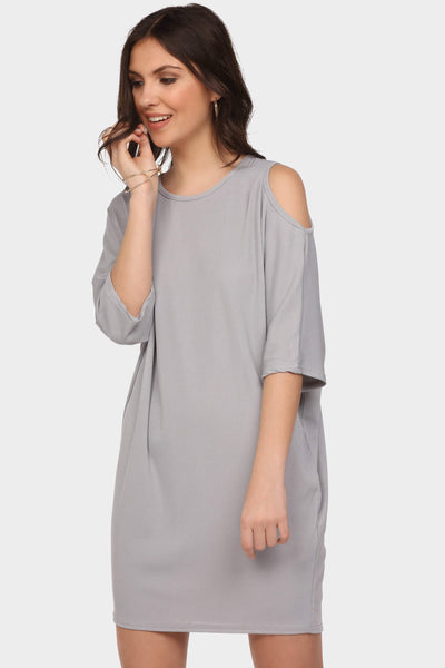 Grey Cold Shoulder Tunic Dress