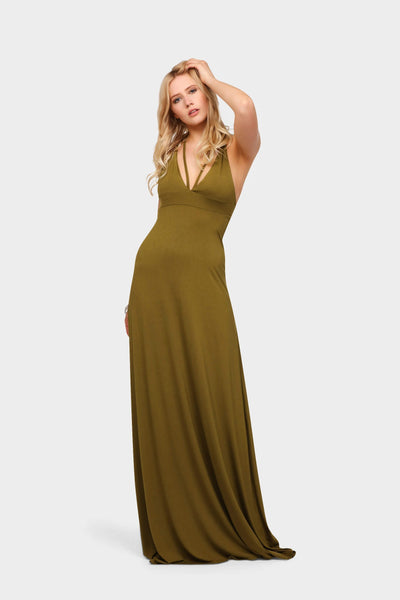 Olive Plunge Maxi Dress