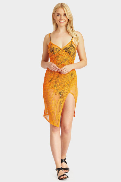 Orange Crotchet Jenner Wrap Mini Dress