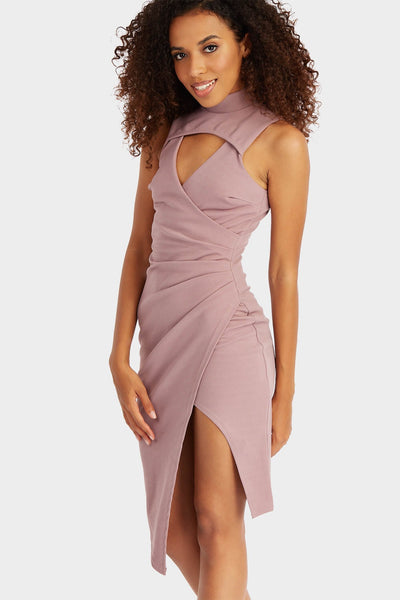 Elderberry High Neck Keyhole Midi Dress