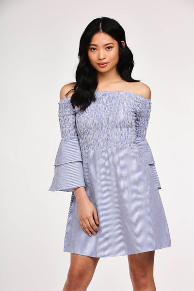 Navy/White Striped Bardot Skater Dress
