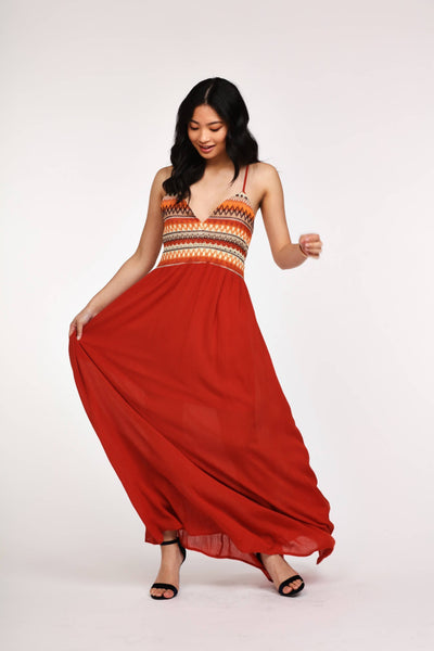 Rust Embroidered Maxi Dress
