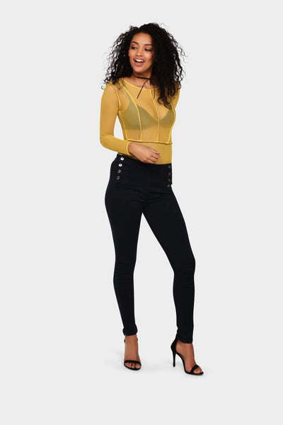 Honeydew Piped Long Sleeve Mesh Bodysuit