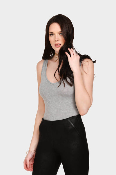 Greymarl Sleeveless Thong Scoop Bodysuit