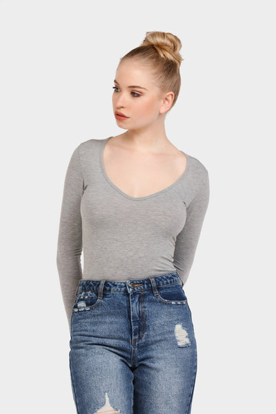 Greymarl V Neck Thong Bodysuit