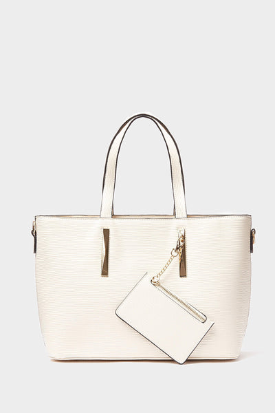 Beige Textured Shopper Bag With Coin Purse