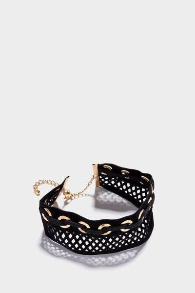 Black/Gold Suede Look Cord Choker