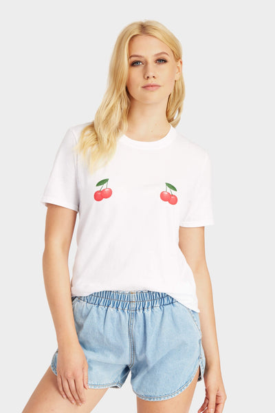 White Cherry Print T-Shirt