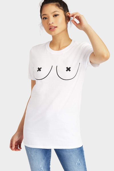 White Boob Print T-Shirt