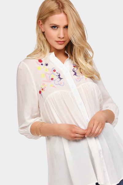 Cream Embroidered Loose Fit Blouse