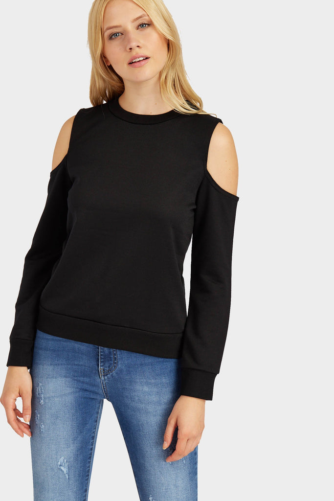 Black Cold Shoulder Sweat Top
