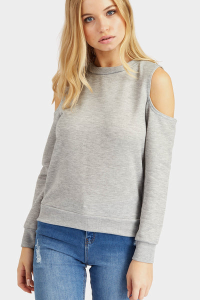 Grey Cold Shoulder Sweat Top