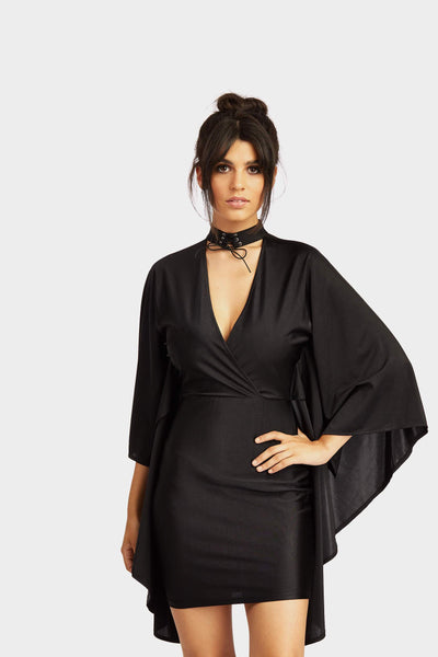 Black Batwing Sleeve Mini Dress
