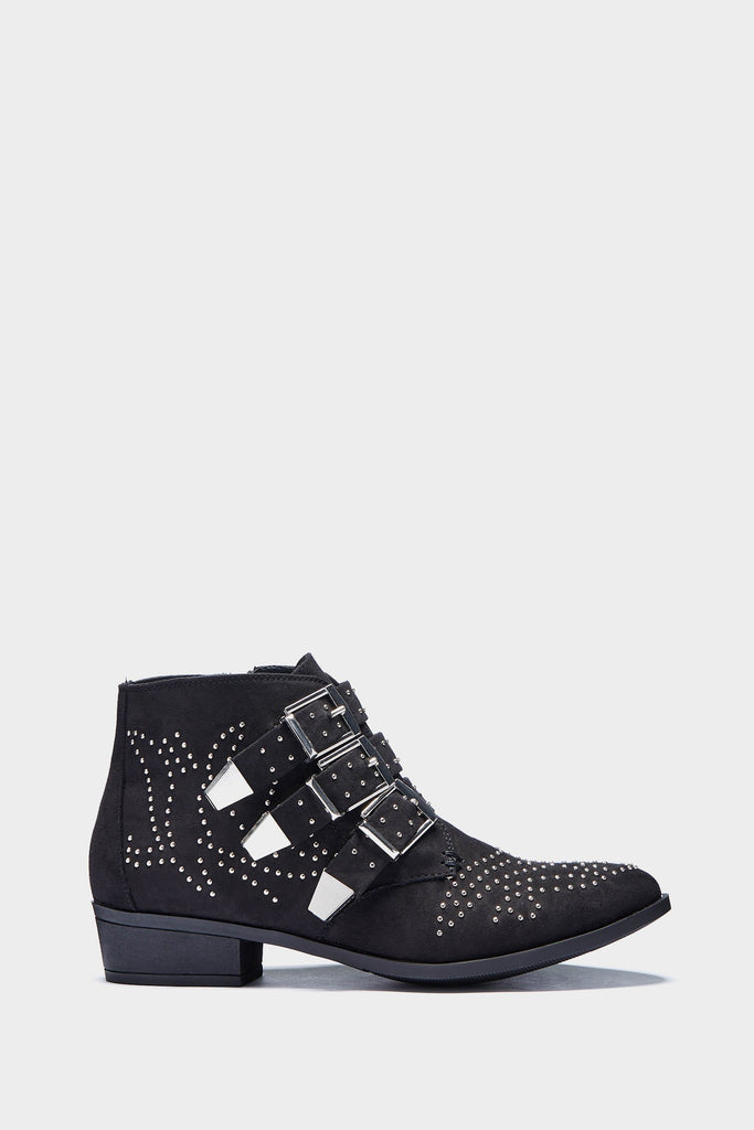 Black Studded Buckle Boot