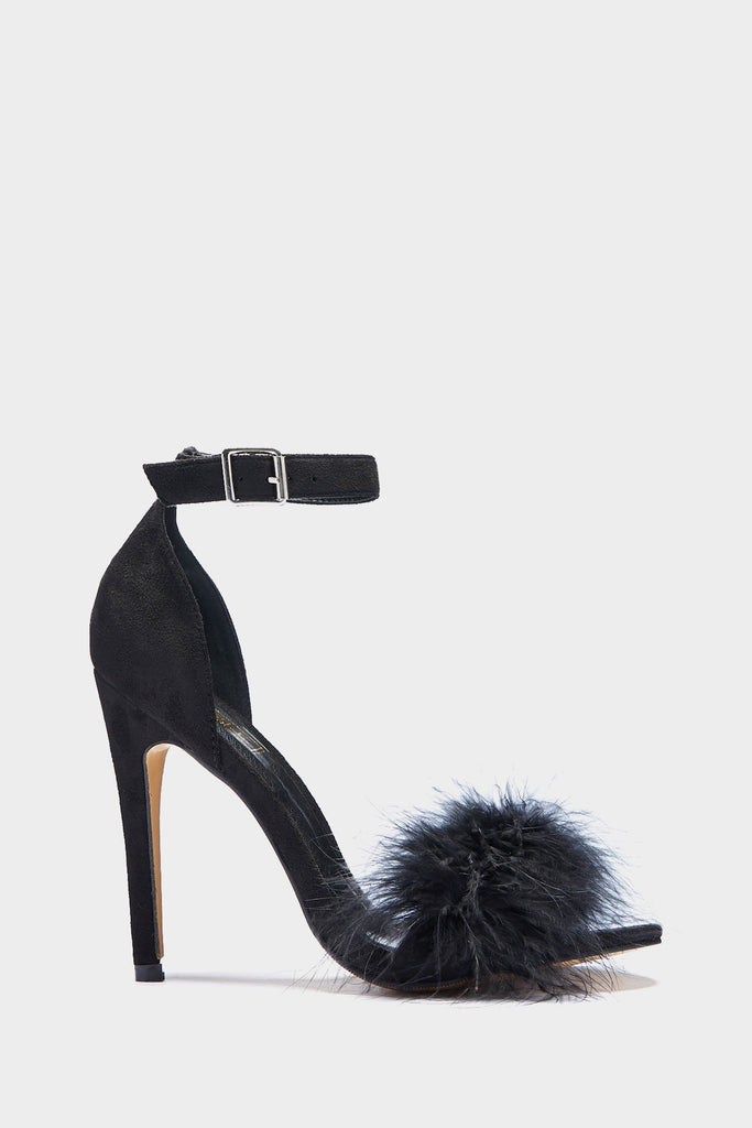 Black Feather Strappy Shoe