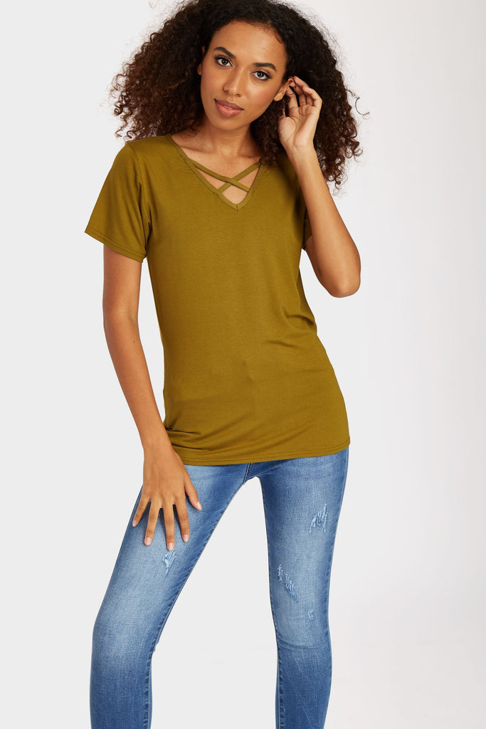 Olive Cross Detail T-Shirt