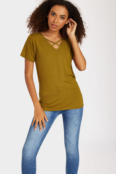 Olive Cross Detail T-Shirt