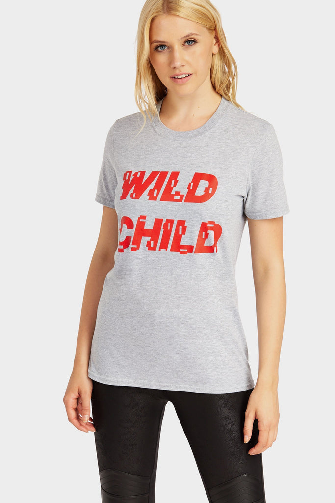 Grey Wild Child Slogan T-Shirt