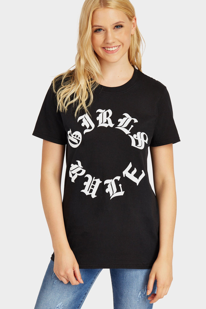Black Slogan Girls Rule T-Shirt