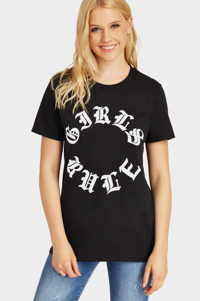 Black Slogan Girls Rule T-Shirt