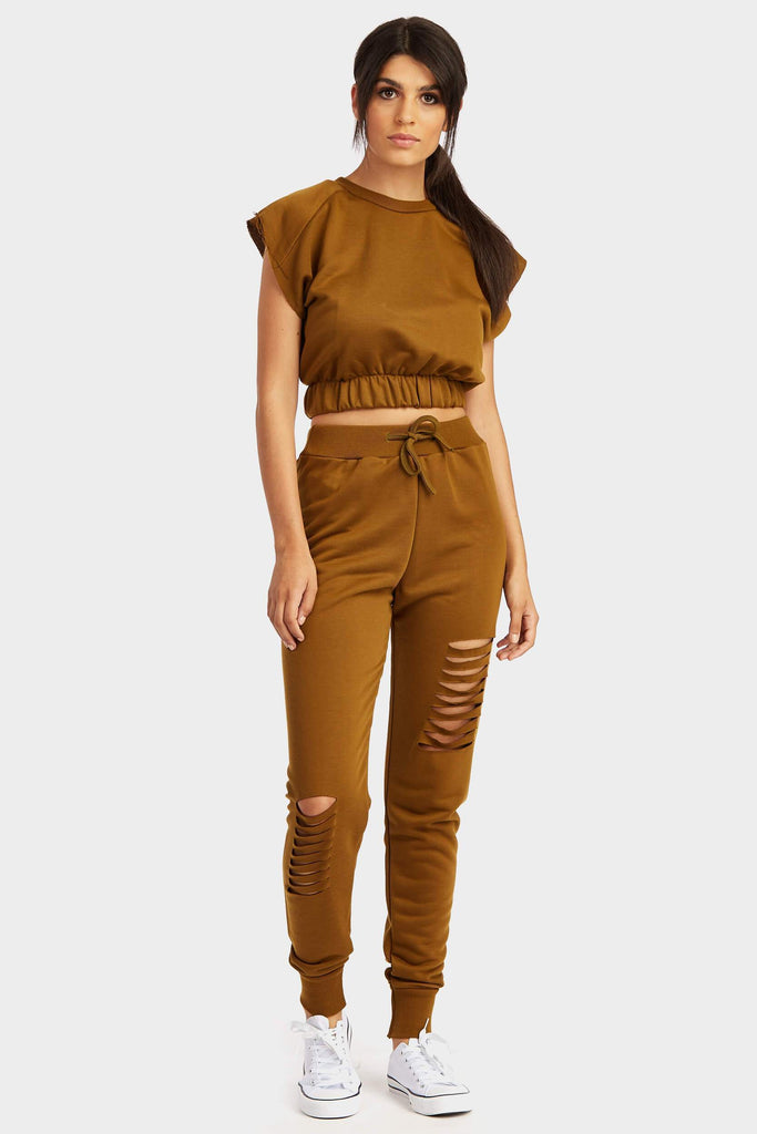 Olive Ripped Distressed Joggers