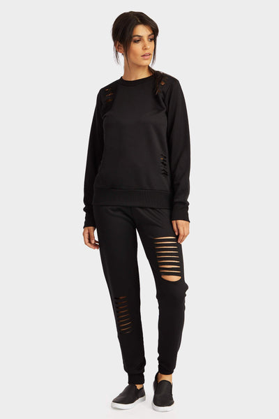Black Ripped Sweat Top