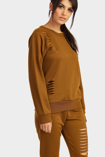 Olive Ripped Sweat Top