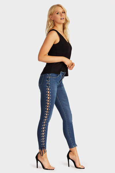 Blue Lace Up Side Skinny Jeans