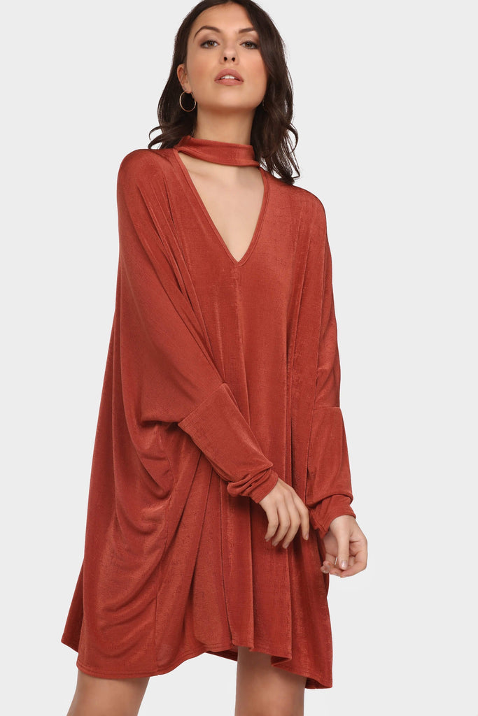 Terracotta V Neck Tunic With Choker