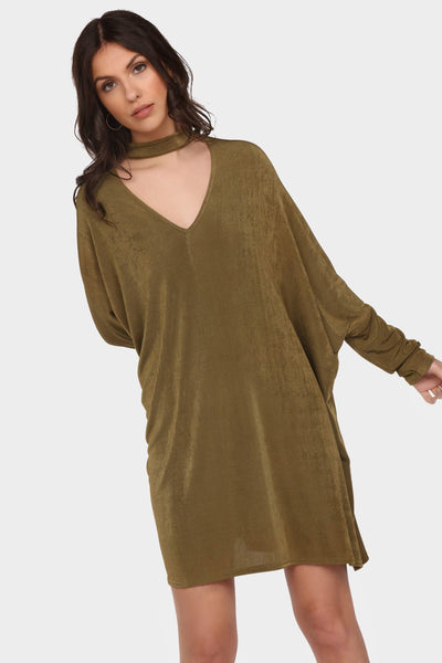 Olive V Neck Tunic With Choker