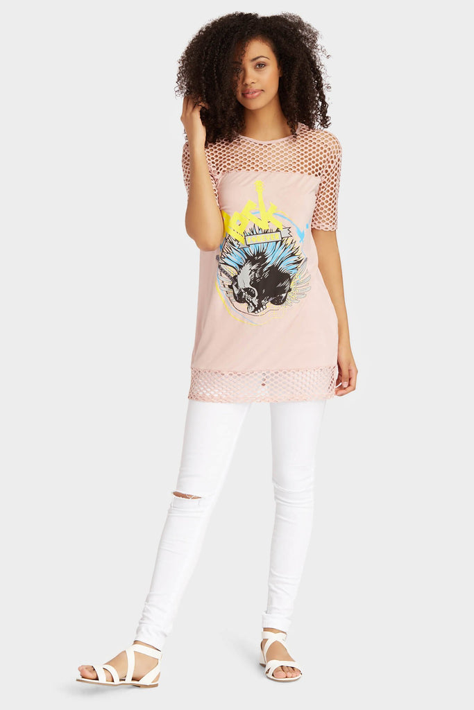 Rose Rock Print Fishnet T-Shirt